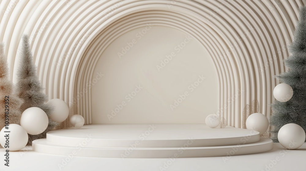 Empty podium, stand with space for product in New Year style. Christmas scene in minimalist style. Photo zone design Empty podium, stand with space for product in New Year style. Christmas scene in minimalist style. Photo zone design