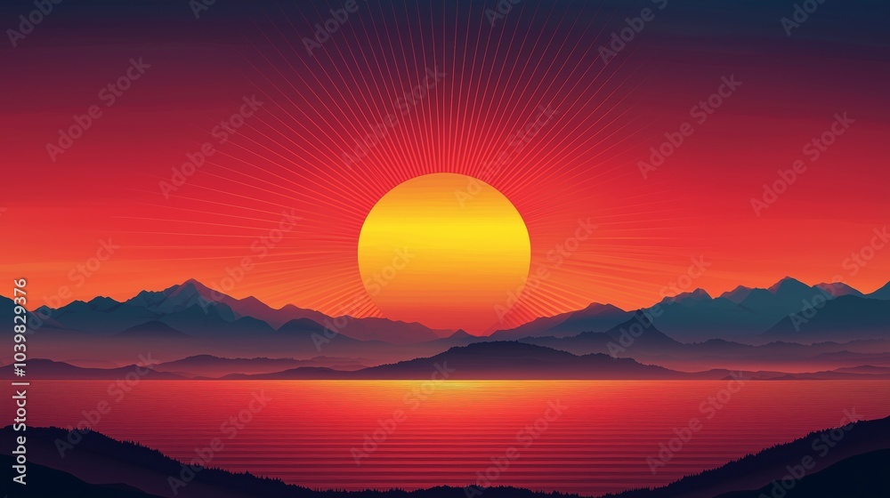 Vibrant Sunrise Over Calm Horizon Landscape Vibrant Sunrise Over Calm Horizon Landscape