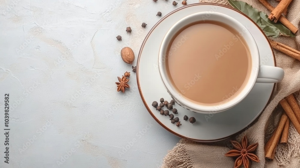 Aromatic Spiced Tea Cup with Cinnamon Sticks and Star Anise