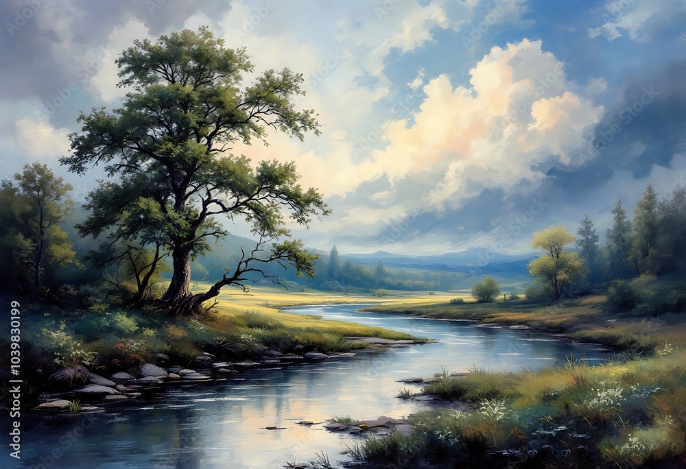 Obraz premium Nature's Symphony: Exploring the Beauty of Trees, Landscapes, and Water 