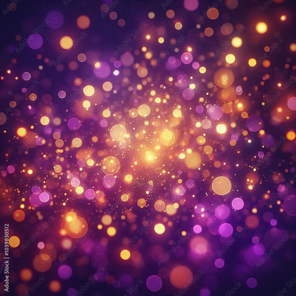 A vibrant collection of purple and gold bokeh lights create an enchanting abstract background. A vibrant collection of purple and gold bokeh lights create an enchanting abstract background.