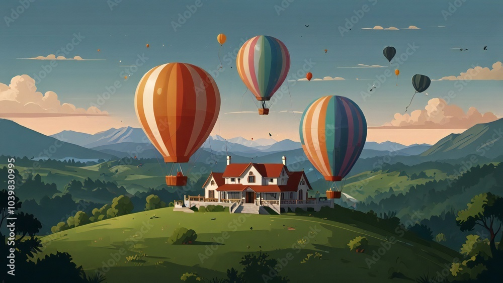 Obraz premium hot air balloon over region country