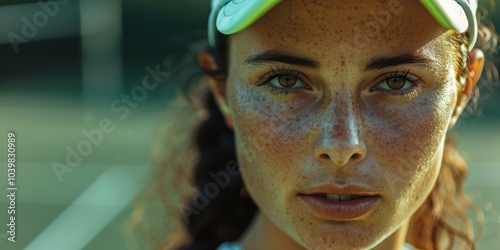 Athlete in action on the tennis court, showcasing her skills. Active and determined individual dressed in professional sports attire, competing in an intense tournament