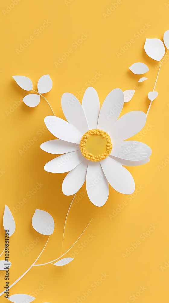 Obraz premium Chamomile flower logo 3d vector papercut
