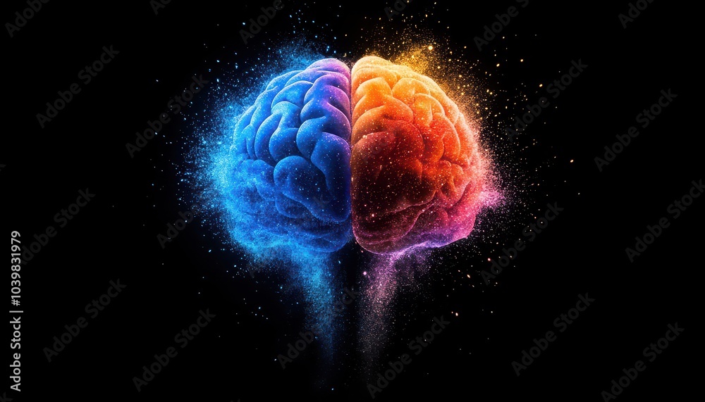 Fototapeta premium Exploration of creativity and logic depicted in a colorful brain illustration