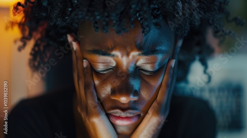 Overwhelmed woman experiencing stress and fatigue while working at a busy computer, feeling anxious due to workload and impending deadlines