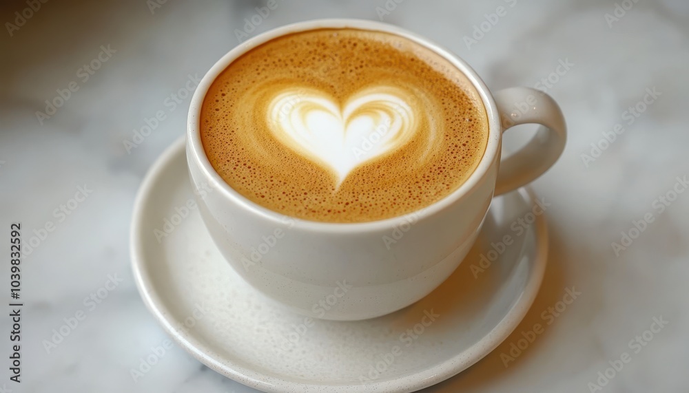 A beautifully crafted latte with heart-shaped foam art in a cozy café setting A beautifully crafted latte with heart-shaped foam art in a cozy café setting