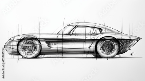 Sketch of a sleek car design, highlighting aerodynamic lines and innovative concepts. photo