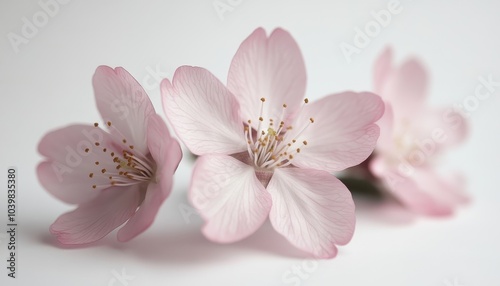 Delicate pink cherry blossoms arranged elegantly on a light background