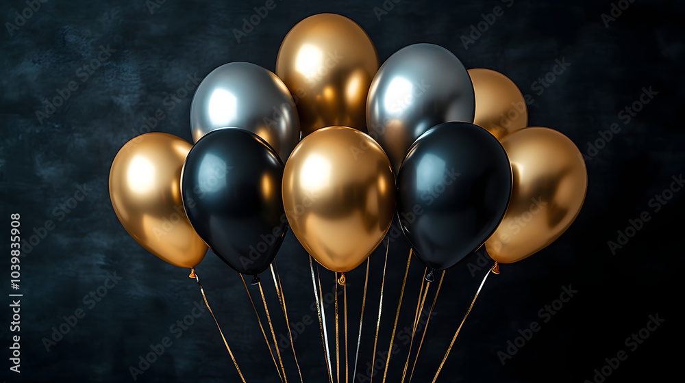 A Black Background with Gold and Silver Balloons in the Foreground – Elegant Festive Decor for Celebrations and Special Events.
A Black Background with Gold and Silver Balloons in the Foreground – Elegant Festive Decor for Celebrations and Special Events.