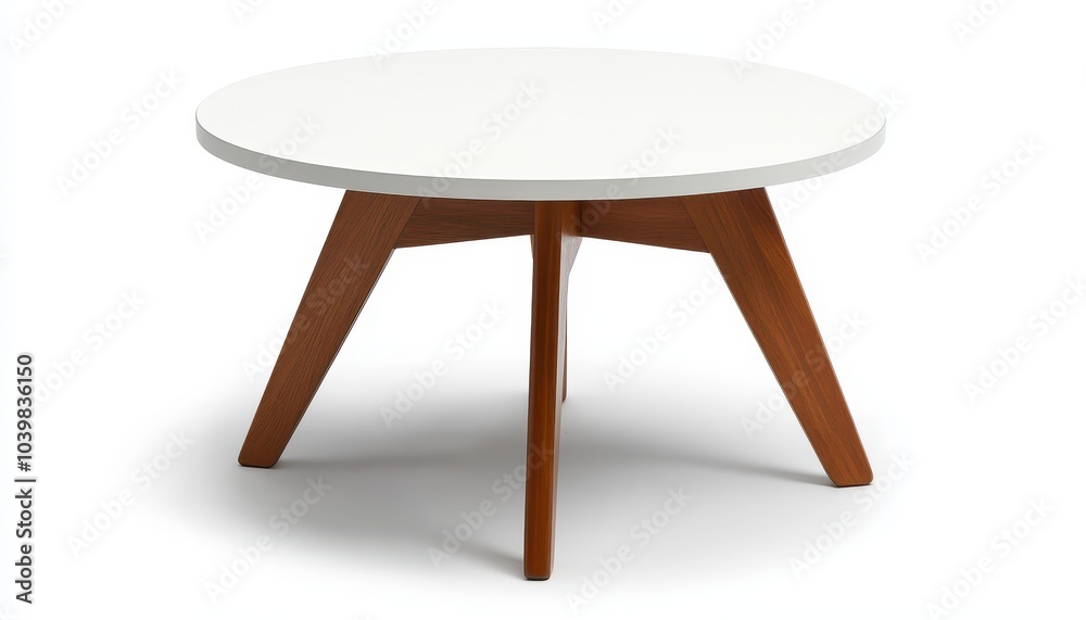 Modern round coffee table with wooden legs in a minimalist design Modern round coffee table with wooden legs in a minimalist design