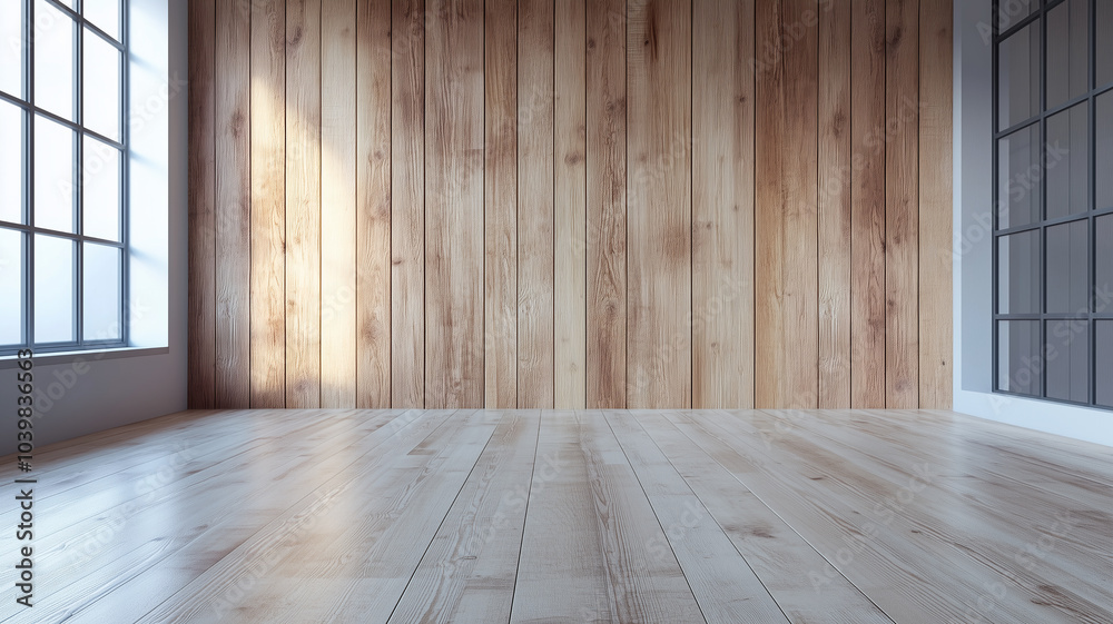 Naklejka premium Concept Empty room and wood panels wall background. 