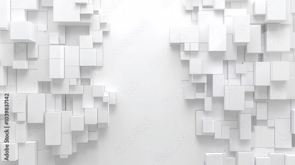Abstract white geometric shapes creating a 3D wall design Abstract white geometric shapes creating a 3D wall design