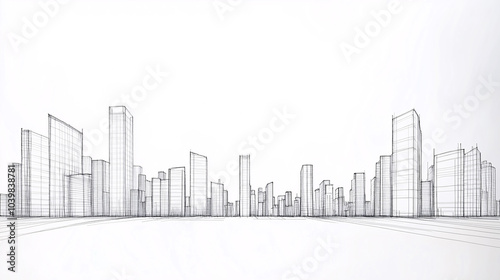 Hand-drawn sketch of a futuristic city skyline