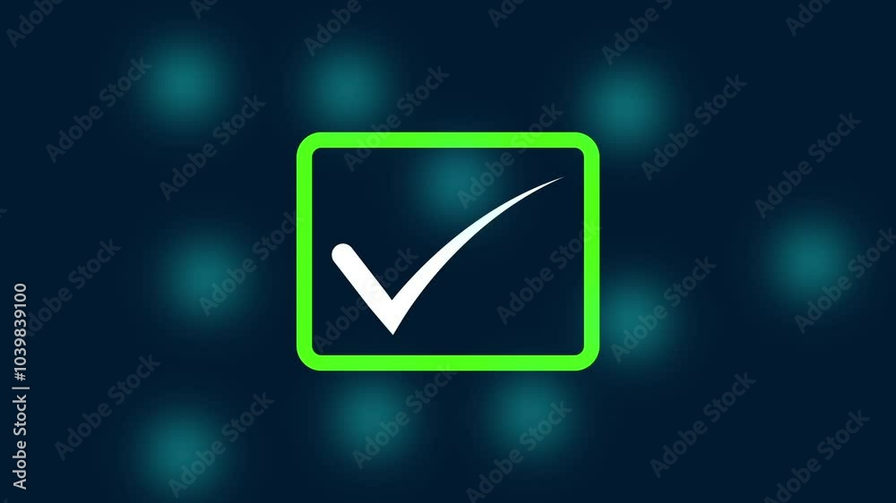 green and white color check mark animation in glowing background. green and white color check mark animation in glowing background.