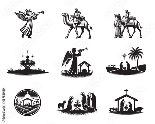Collection of Nativity Silhouette Design - Nativity scene Vector illustration