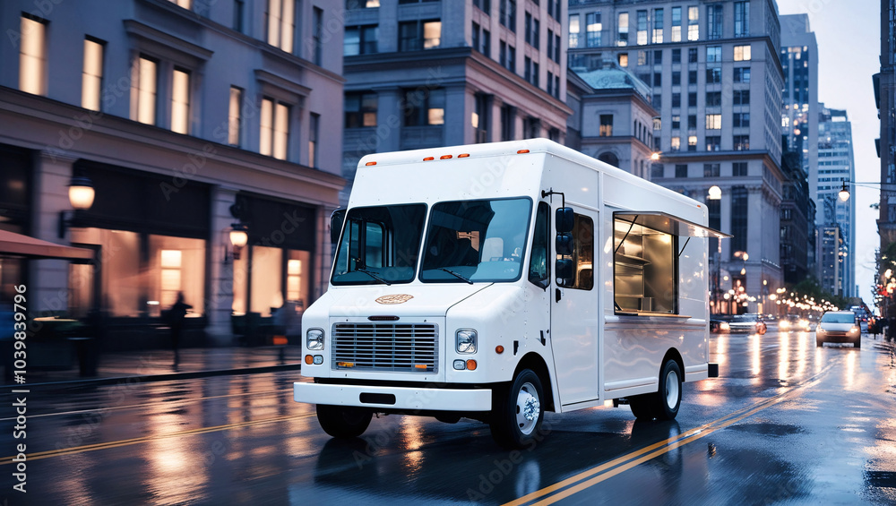 Obraz premium white food truck close up