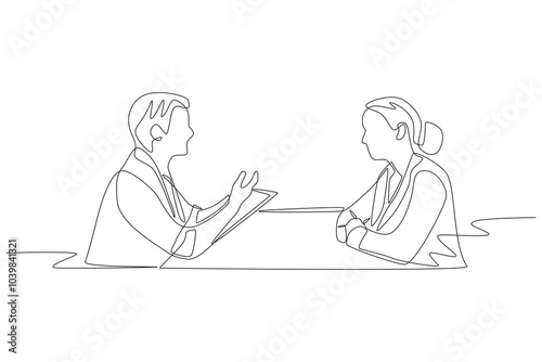 Work interview concept one-line drawing
