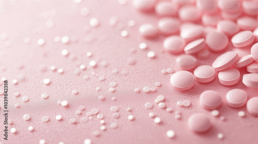Vibrant medication capsules and tablets scattered on a textured pastel pink background, intricate focus on pill shapes. capsules and tablets, modern health design Vibrant medication capsules and tablets scattered on a textured pastel pink background, intricate focus on pill shapes. capsules and tablets, modern health design