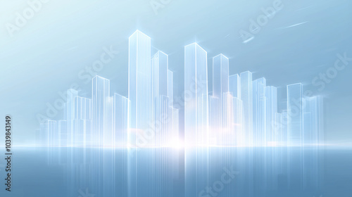 Minimalist futuristic city skyline with tall skyscrapers