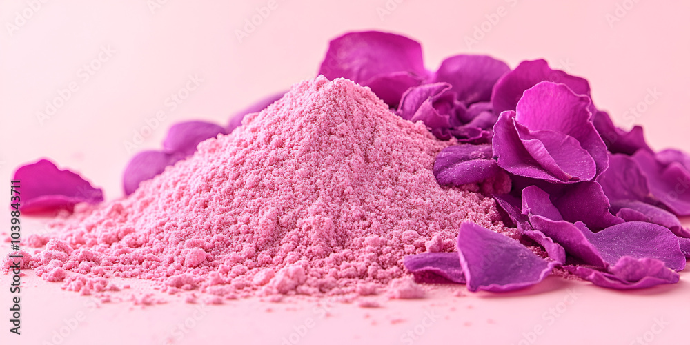Pink Cosmetic Powder with Scattered Purple Rose Petals Pink Cosmetic Powder with Scattered Purple Rose Petals