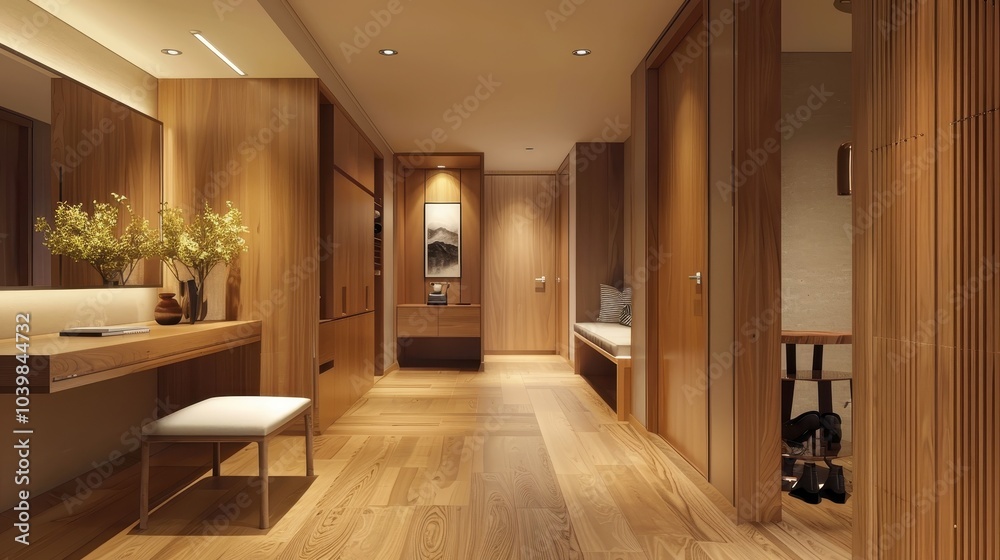 Obraz premium Modern Stylish Wooden Entrance Hallway Interior Design