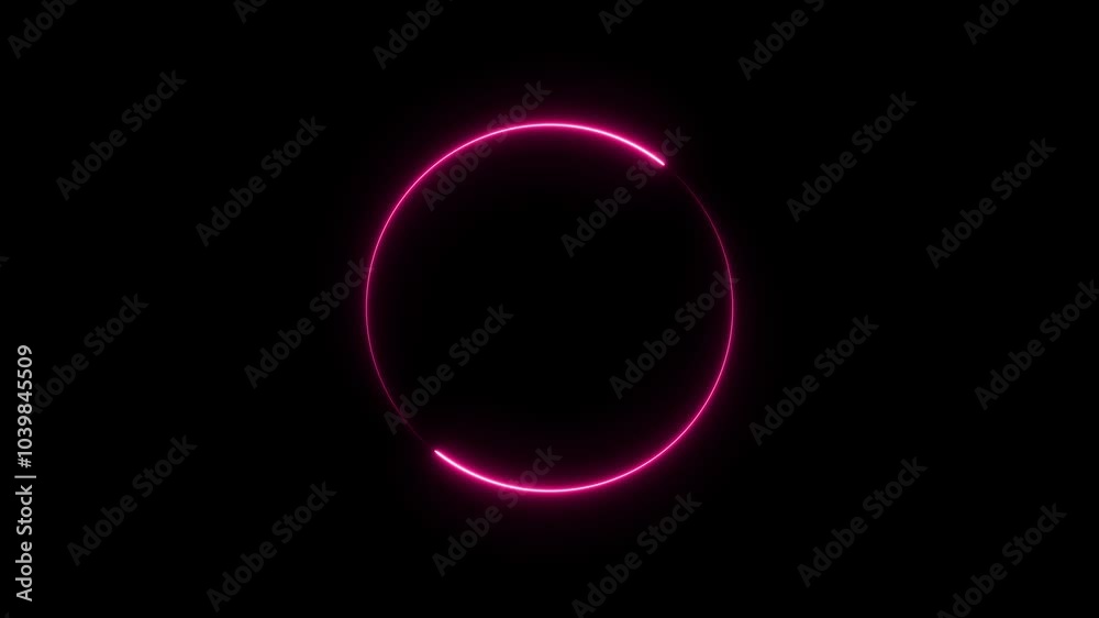 Neon circle glowing animation on black background. glowing circle animation.