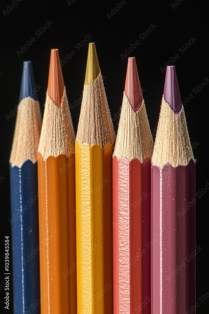 Fototapeta premium A row of sharpened colored pencils
