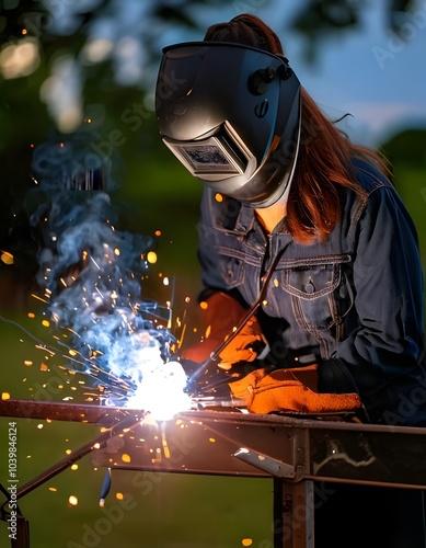 Person welding in a workshop