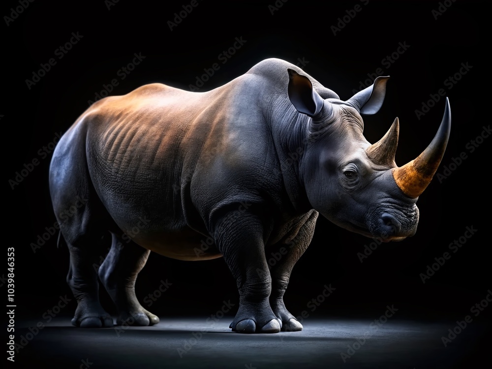 Obraz premium Black Rhino Silhouette on Black Background - Majestic Endangered Wildlife Photography