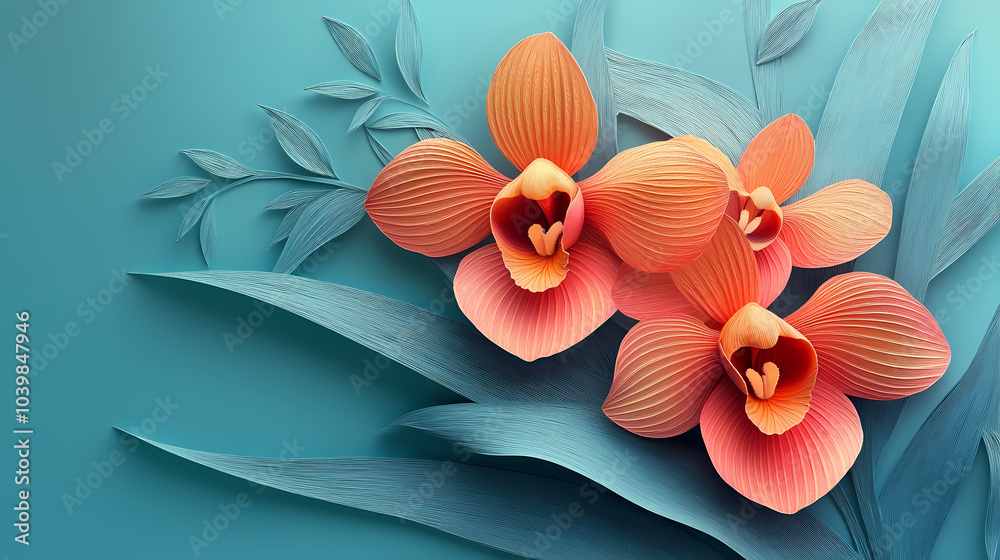 Obraz premium Phragmipedium Orchids logo 3d vector papercut