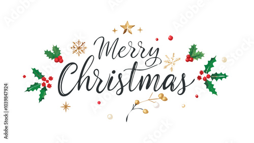 Elegant Christmas greeting card design with calligraphy 'Merry Christmas' and decorative elements