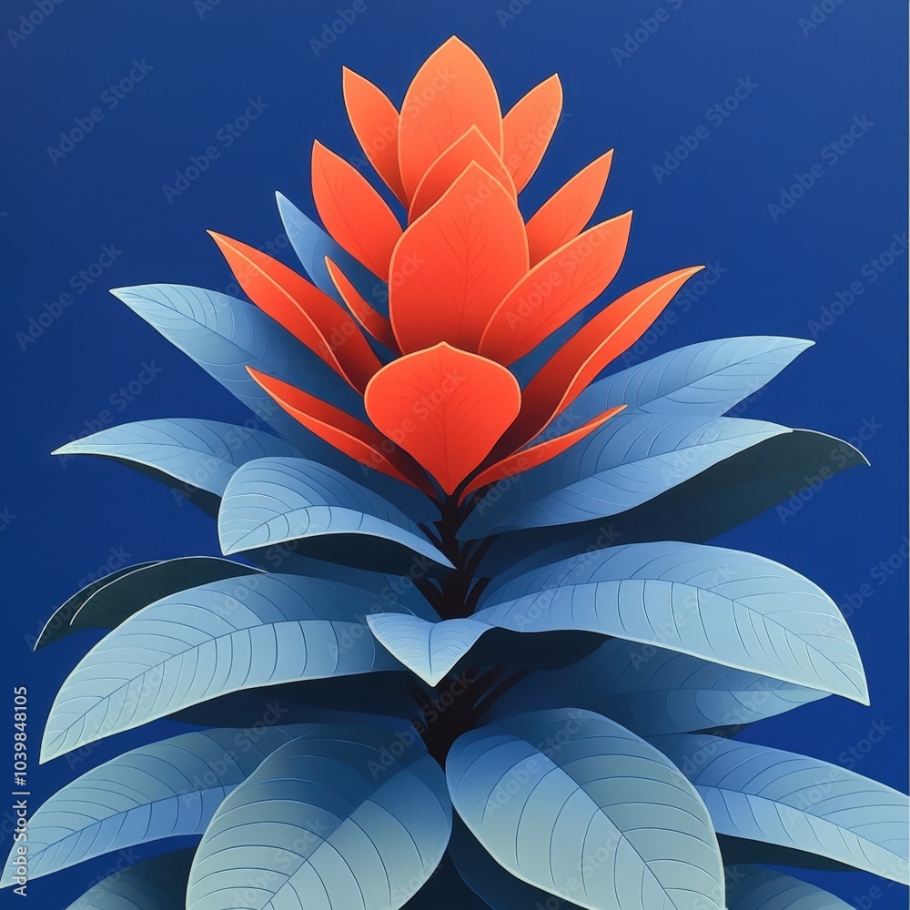 Fototapeta premium A vibrant tropical plant stands out against a deep blue background in artistic presentation