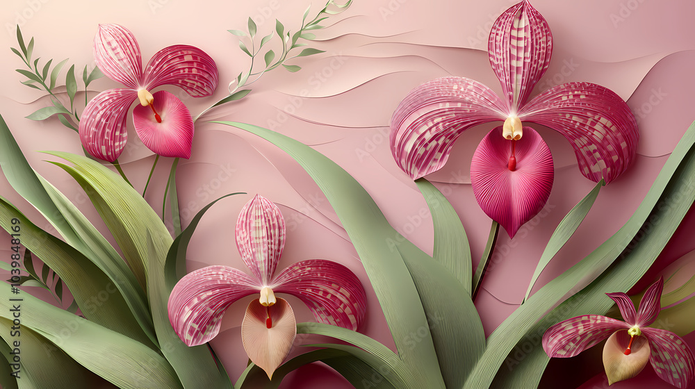 Obraz premium Phragmipedium Orchids logo 3d vector papercut