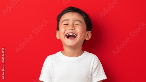 Asian boy smile on flat background