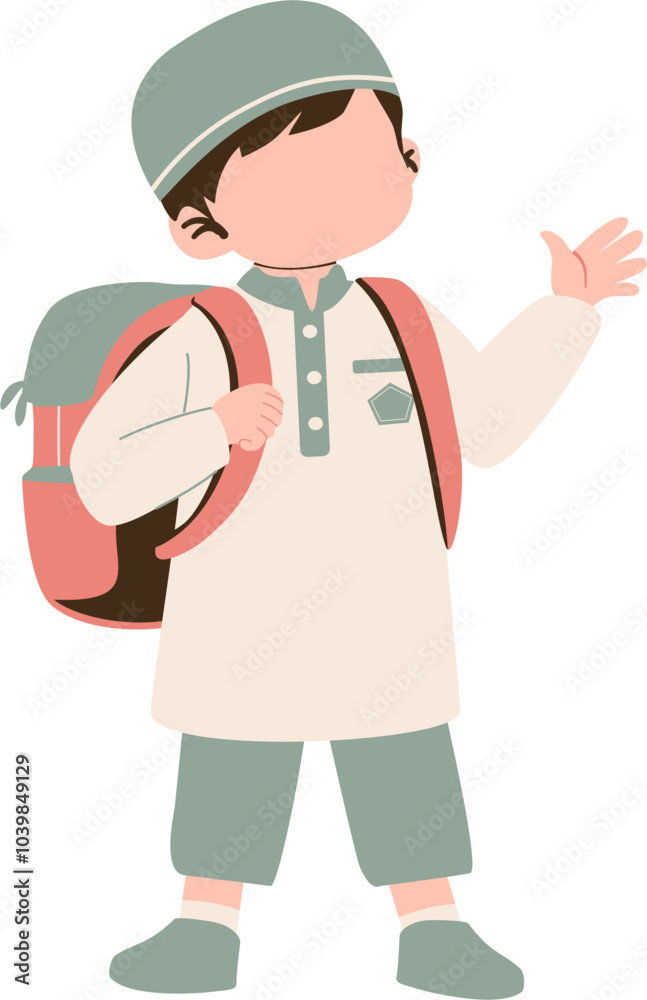 Islamic Boy Student Waving Hand Illustration Islamic Boy Student Waving Hand Illustration