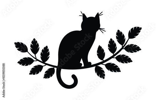 Silhouette of vector cute black cat, feline, pet animal, kitten or kitty in white background. Cute cat breed symbol, sticker or icon. Wild animal or cat silhouette doodle line art with vector file