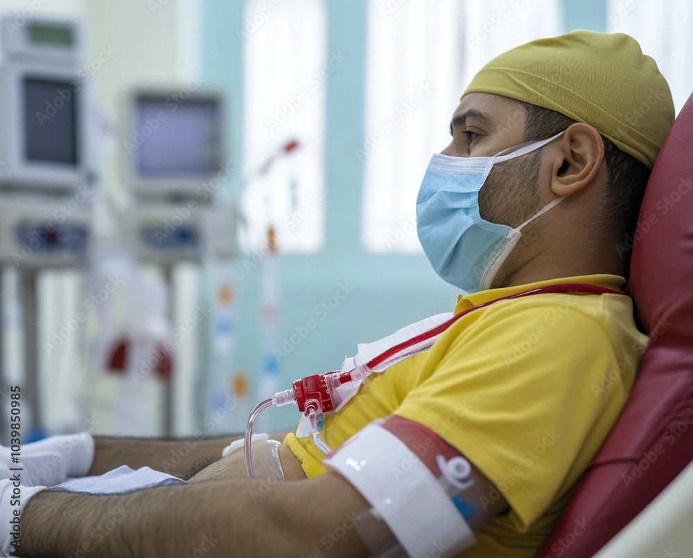young volunteer sitting in an armchair while donating blood. young volunteer sitting in an armchair while donating blood.