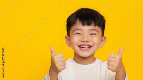 Asian boy and thumbs up