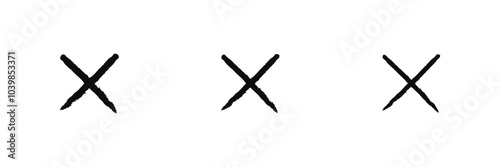 X scribble marks. Vector sketch crosses of black marker, pen, pencil or brush lines, hand drawn doodle strikethrough signs set with rough texture.