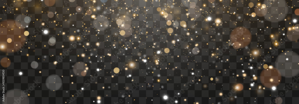 Vector blurred bokeh and lights. Bokeh light effect isolated on a png background. Festive golden glowing background. Vector Christmas theme isolated on a transparent background