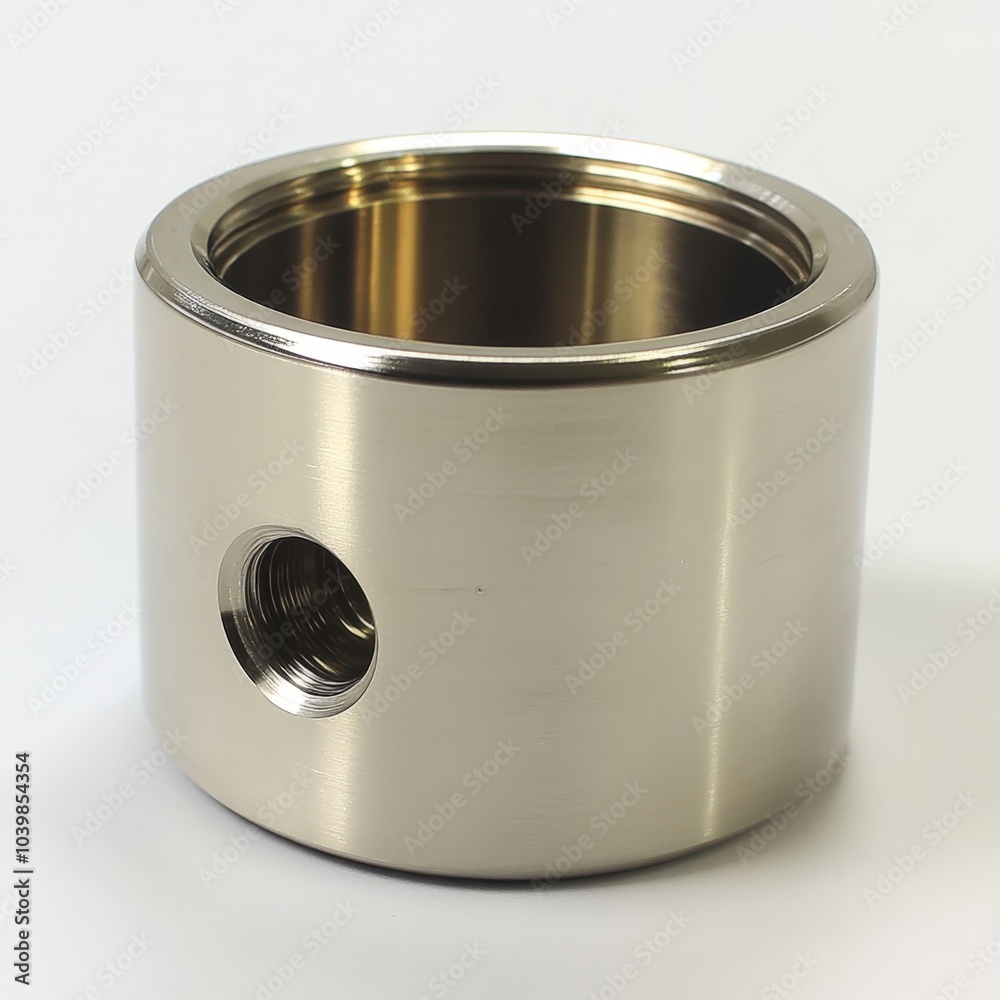 Stainless steel coupling component on a clean white backdrop, showcasing precision engineering