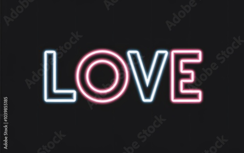 A vibrant neon-like textual design against a black background. The word 'LOVE' is prominently displayed