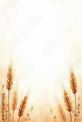 Watercolor ears of wheat border made of golden wheat or rye ears. Ears of wheat Frame