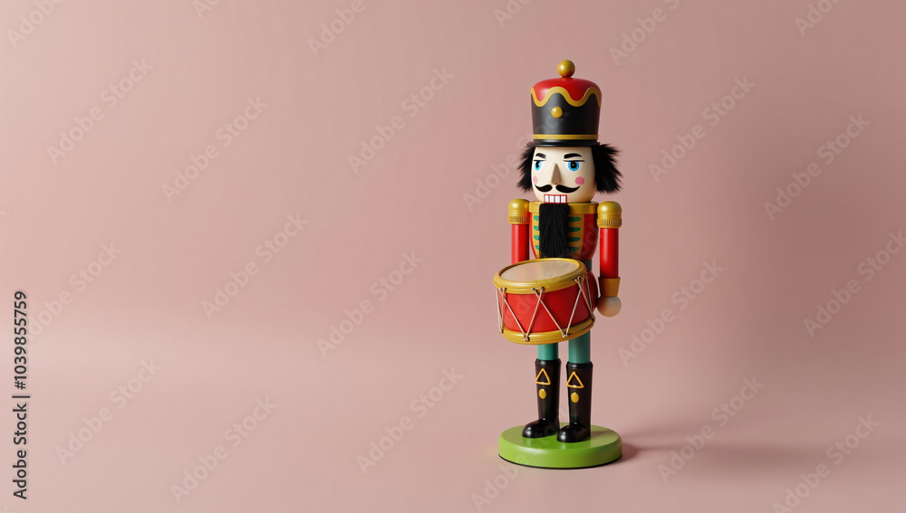3D illustration A traditional nutcracker soldier with a drum and colorful uniform stands against a pink background, symbolizing classic holiday decor and Christmas nostalgia. 3D illustration A traditional nutcracker soldier with a drum and colorful uniform stands against a pink background, symbolizing classic holiday decor and Christmas nostalgia.