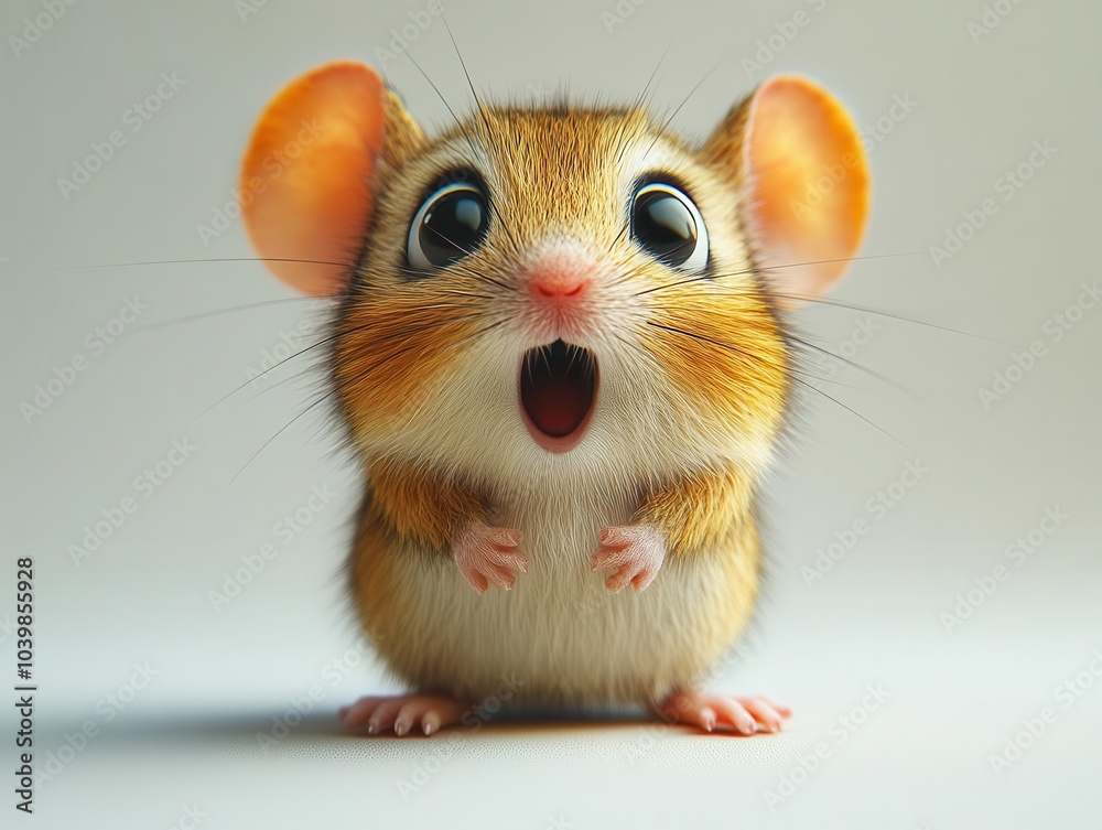 playful cartoon mouse with a surprised expression, set against a clean white background, adding a fun and whimsical touch to any design