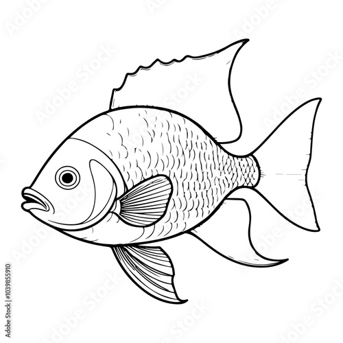 Fish line Art Drawing on an isolated white background