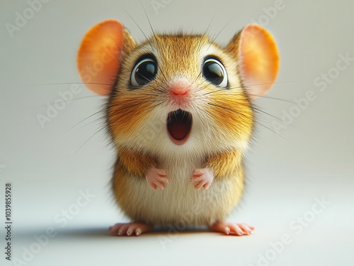 Obraz na płótnie playful cartoon mouse with a surprised expression, set against a clean white background, adding a fun and whimsical touch to any design w salonie