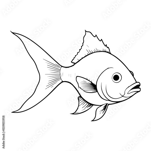 Fish line Art Drawing on an isolated white background