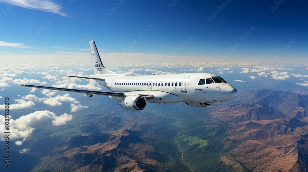 Sleek Commercial Airplane Cruising at High Altitude Sleek Commercial Airplane Cruising at High Altitude